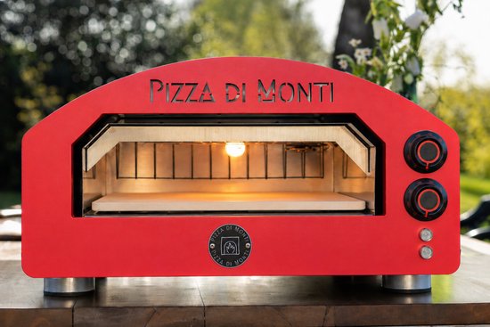 Pizza di Monti – Tavoletta – Red – Luxe Elektrische Pizzaoven – tot 400°C – Tafelmodel – Binnen & Buiten gebruik – Inclusief pizzasteen, schep, verlichting en temperatuur en doorkijk deur.