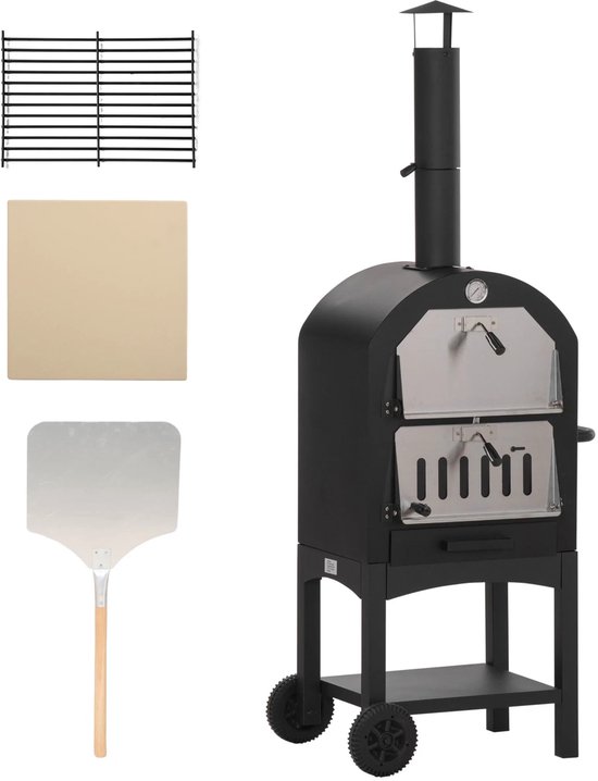 Delightness Pizzaoven - Grill - 2-In-1 - Barbecue - Buiten - Rolrooster - Grillnet - Met Beschermhoes - Buitenpan - Zwart - Zilver