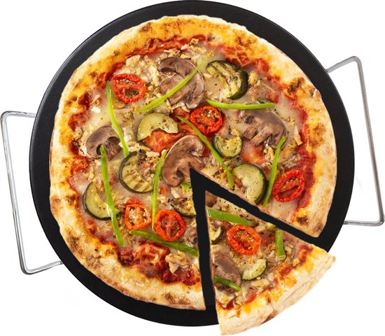 YUGN BLACK Pizzasteen 33 CM met Rek - Cordieriet Pizza Steen voor BBQ en Oven - Krokante Pizzabodem