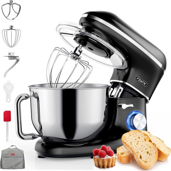 MKSS® Luxe Deegmachine met Spatbescherming - Deegmachine voor Zwaar Deeg - Met Deeghaak en Garde - Kneedmachine - Keukenmachine - Deegmixer met 10 Standen - Zwart met Zilver