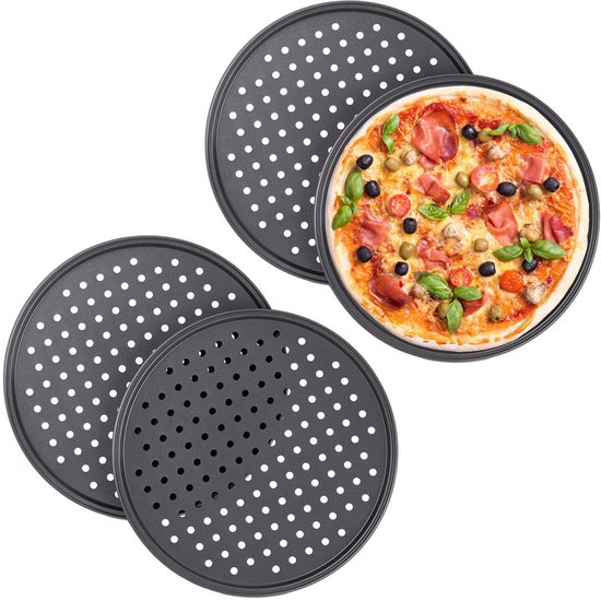pizzaplaat rond - pizza bakplaat - rond - antiaanbaklaag - geperforeerd