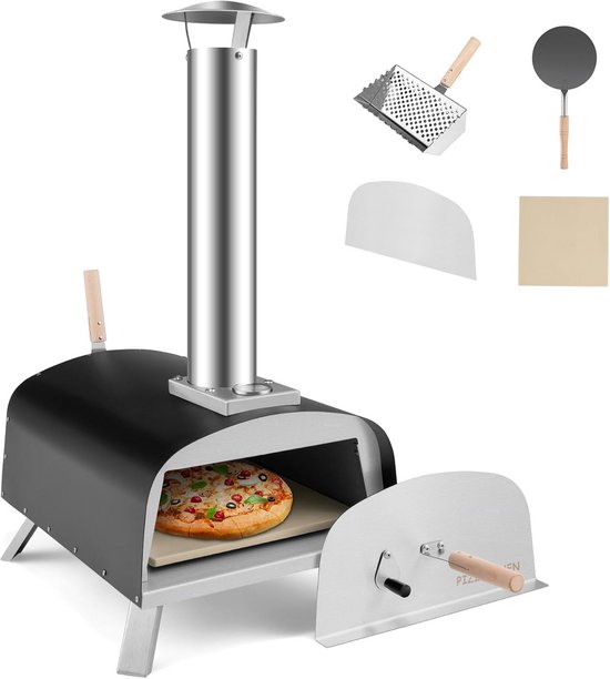 Draagbare Buiten Pizzaoven Houtgestookt met Pizzasteen en Schep - Roestvrij Staal