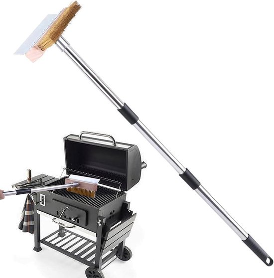 Pizza Steen Borstel - Oven Schoonmaak Borstel - Pizza Oven Reinigen - Lange Steel Met Schraper - 2 meter