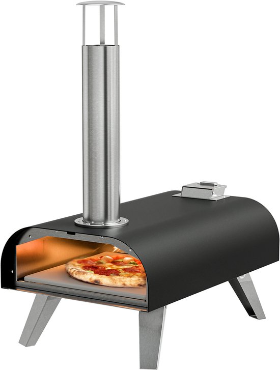 KitchenBrothers Pizza Oven - Houtgestookt - Tafelmodel - Inklapbaar - PFAS-vrij - Pizzasteen - tot 460°C - Pizza maker - Complete Set - Pizzaoven voor Buiten - Zwart/RVS