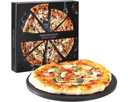 XL pizza stone voor oven en barbecue - Rond Ø 30,5 cm - Inclusief receptenboek - Keramisch zwart