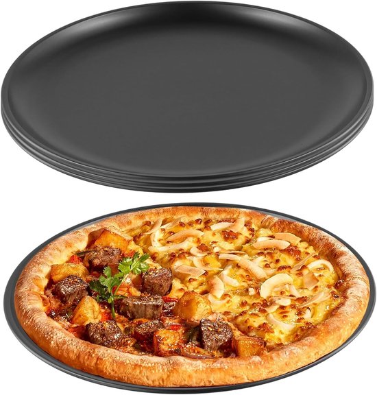Pizza Pannen Set - Bakplaten Ronde Bakplaat - Thuis Bakken - Dubbellaags Antiaanbak - 26cm Diameter - Zwart