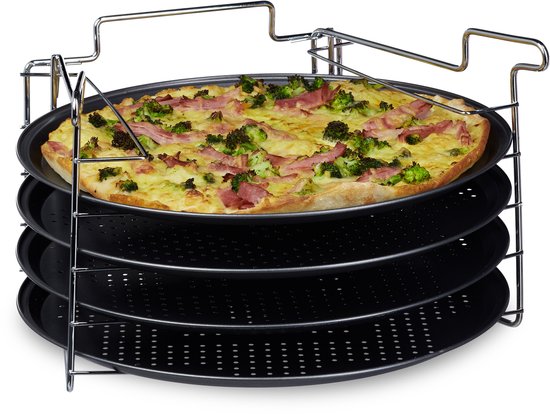 pizzaplaat met standaard - set van 4 - 20x32x32 cm - bakplaat 270°C - antiaanbaklaag - antraciet