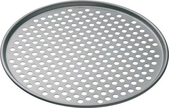 KitchenCraft MasterClass 32 cm Geperforeerde Pizza Tray / Bakplaat met PFOA-Vrije Antiaanbaklaag - Koolstofstaal van 1 mm