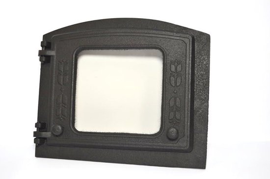 Oven Deur - Broodoven Deur Steenoven - Pizza Bakken Buiten - Gietijzer Hittebestendig Glas - 37x31cm - Zwart