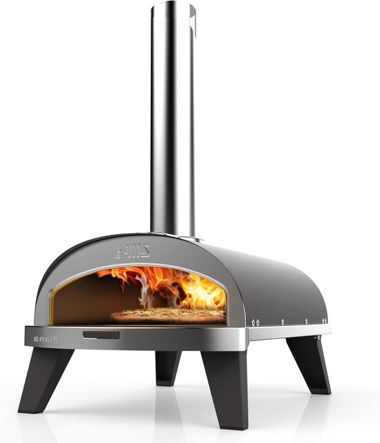 ZiiPa - Piana pizzaoven, compacte outdoor pizzaoven, pelletpizzaoven, houtvuur, oven met draaiplaat voor 360° koken, geïntegreerde thermometer, leisteenkleur
