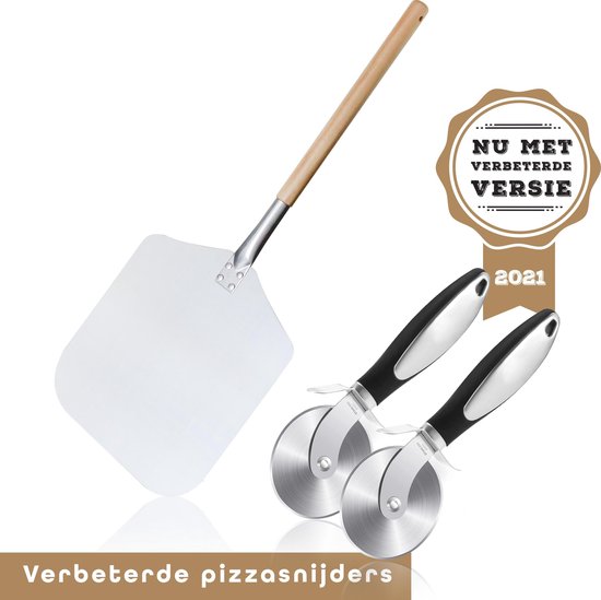 Baulk® - Pizzaschep - Pizzaschep voor oven - Met 2 Gratis Pizzasnijders - Pizzasnijder - Afneembaar handvat - Demonteerbaar