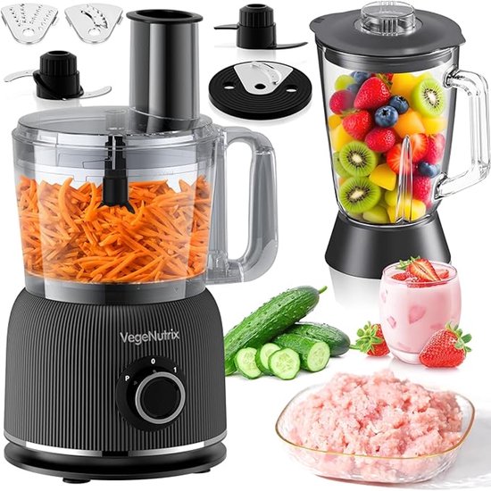 Keukenmachine & Blender Combinatie 1500 W – 2,5 L Keukenmachine + 2 L Glazen Blender – 2 Snelheden & Puls – Voor Deeg, Smoothies & Meer