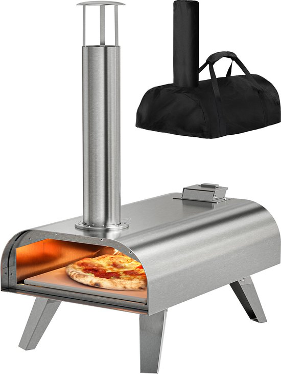 KitchenBrothers Pizza Oven - Houtgestookt - Tafelmodel - Met Beschermhoes - PFAS-vrij - Inklapbaar - Pizzasteen - tot 460°C Pizza maker - Complete Set - Pizzaoven voor Buiten - RVS