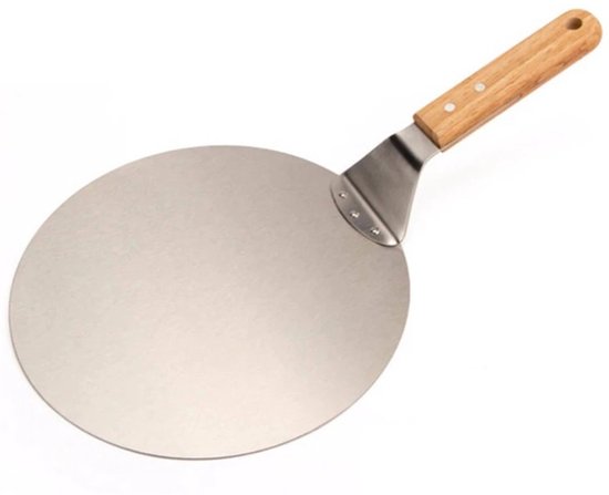 Krumble Pizzaschep - Rond RVS - Voor BBQ of oven - Pizzaspatel - Houten handvat - ø25.5cm diameter
