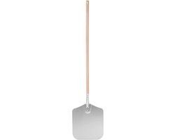HENDI Vierkante pizzaschep – lange houten handgreep – hittebestendig aluminium – 305x1320 mm