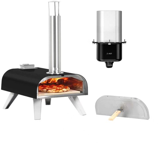BIG HORN OUTDOORS Pizza Oven - Multi-Fuel Pellet & Gas Pizza Oven - Draagbare Outdoor Pizza Oven met Pizzasteen en Draagtas - Houtgestookt & Propaan Gas - Zwart - 12 Inch
