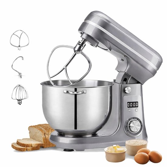 Sello! keukenmachine - krachtige stille motor – deeg kneden – mixer – kloppen – 6 snelheden – 1200 watt – 6 liter – grijs