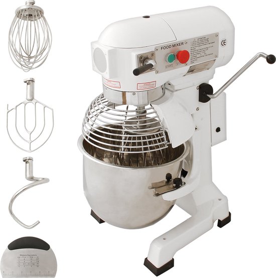 Commerciële Voedsel Mixer / Spiraalmixer - 20 Liter - 3 Versnellingen - 3 Opzetstukken - GRATIS Deeg Schraper. - Maximaal gewicht: 3 kg/Mix