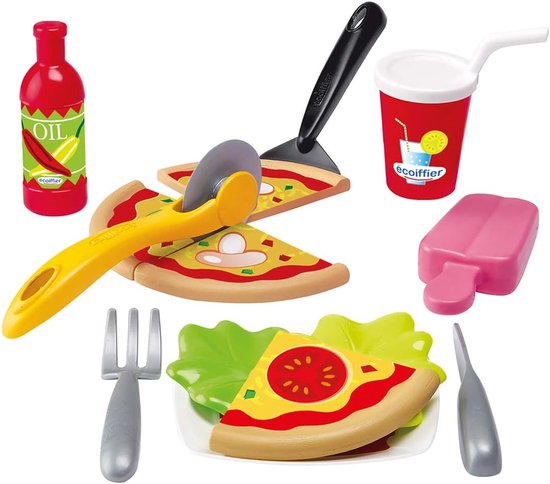 Pizza-set voor kinderkoken – Speel en leer met houtskool, groen, beige, geel, zwart