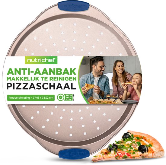 Nutrichef Pizzaplaat - Ronde Pizzasteen voor Oven - Anti-aanbak Pizzapan - Siliconen Handgrepen Vaatwasserbestendig