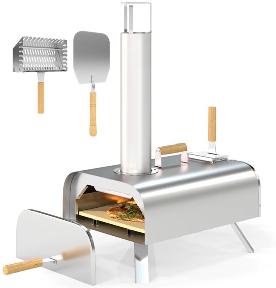 Emvae Pizza oven - Buitenkeuken - Pellets pizza oven - Pellethout - Buiten - Met Pizzasteen, Pizzaschep en Inklapbare Poten - 79 x 36 x 75 cm - RVS