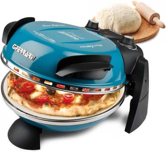 G3 Ferrari Delizia Blue Pizza Oven – Elektrische Pizza Maker 1200W – Tot 400°C – Met Pizzasteen Ø31 cm – Timer – Compacte Steenoven voor Thuis Pizza Bakken – Blauw