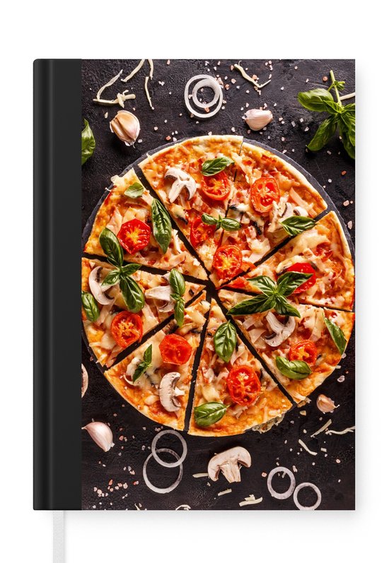 Notitieboek - Schrijfboek - Pizza - Groente - Kruiden - Keuken - Industrieel - Notitieboekje klein - A5 formaat - Schrijfblok