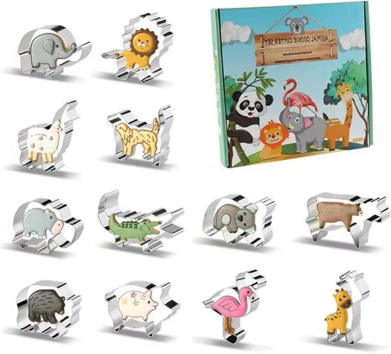 Animal Shaped Cutter Set, 12-Piece Premium Stainless Steel Cookie Cutters (Lion, Crocodile, Pig), Food Safe Kids Baking Tool, Creative Gift for Families