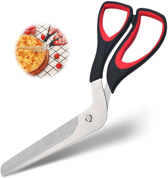 SPHProducts - Pizza Schaar - Keukenaccessoire - Ergonomisch en hygiënisch - Zwart/rood - Rvs snijbladen - Geschikt voor pizza en meer - 27 cm