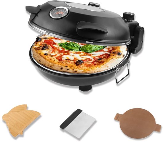 Zerova Electrische Pizzaoven - Pizzarette - Pizzaoven elektrisch - Pizza steen - 1200W - Geglazuurde keramische stenen - Zwart