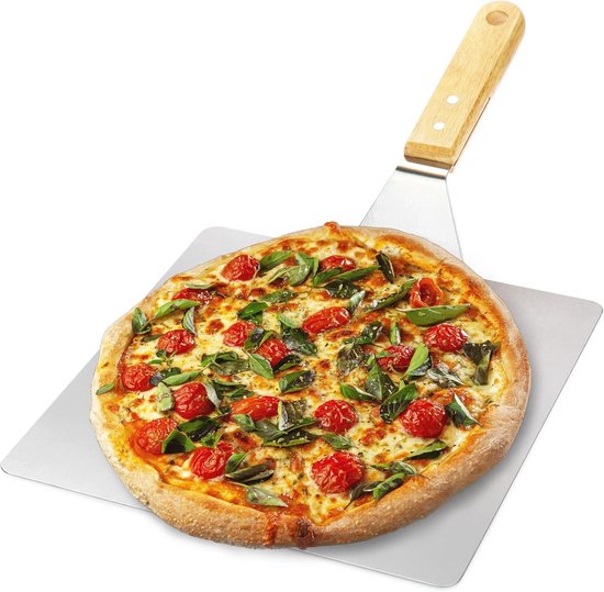 Stainless Steel Pizza Shovel with Wooden Handle - Versatile Baking Tool for Pizza, Tarte Flambée, Cakes, and Bread