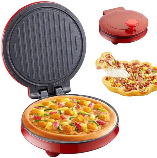 Compacte Pizzaoven - Aanrechtmaker Pizzamaker - Thuiskeuken Gebruik - Dubbelzijdige Verwarming - 23 cm - Rood