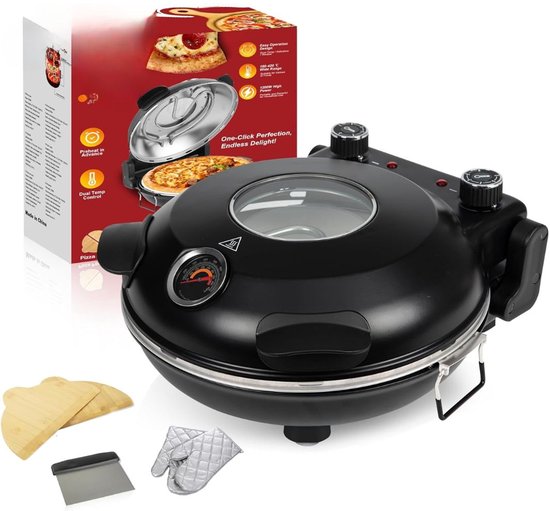JCP® Pizzarette - Pizzarette 6 Personen - Pizza Oven - Zwart - 40cm x 35cm x 17cm
