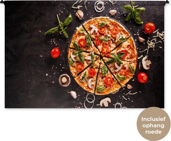 Wandkleed - Wanddoek - Pizza - Groente - Kruiden - Keuken - Industrieel - 180x120 cm - Wandtapijt