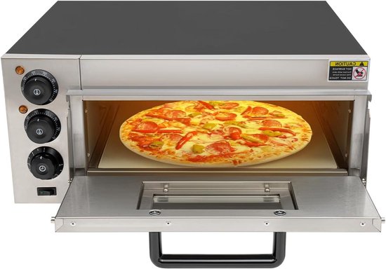 Pizzabakoven Elektrisch - Professionele Oven - Pizza Brood Bakken - Tot 350 Graden - 57x47x27 cm - Zwart Zilver