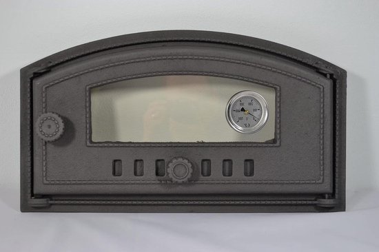 Gietijzeren Ovendeur - Pizzaoven Deur Broodoven - Houtgestookte Oven - Ingebouwde Thermometer - 48.5 x 27.5 cm - Grafiet