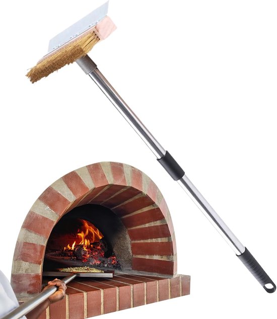 Pizza Oven Borstel - Grill Reiniger - Oven Schoonmaken - Met Ingebouwde Schraper - 42 x 16 x 6 cm