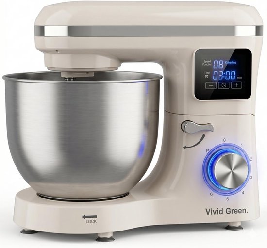 Keukenmachine - Mixer Kom - Bakken Deeg Maken - Krachtige Motor - 6.2L Kom - Creme