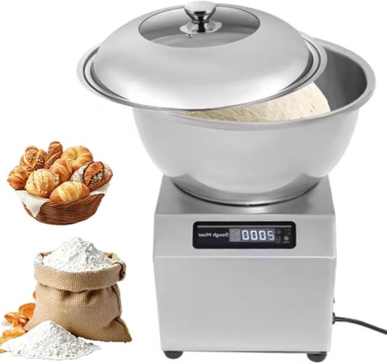 Deegmenger RVS Kom - Keukenmachine Mixer - Deeg Kneden - Automatische Timerfunctie - 5kg Capaciteit - Zilver
