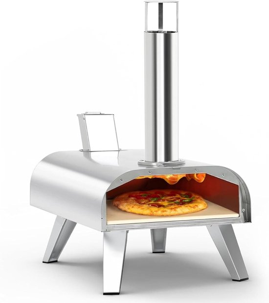 Aurixi® Pizza oven Buiten - Pizza oven Buiten - Pizza oven Buiten Gas - draagbare roestvrijstalen pizzagrill - houtgestookte pizzamaker - Zilver- 54cm x 36cm x 61cm