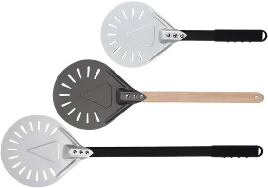 Pizza Schep - Pizzasnijder Oven Tool - Pizza Bakken - Perforatie Ontwerp - 19 cm Aluminium - Zilver Hout