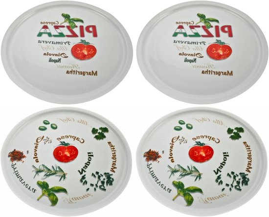 Pizzaborden Rond - Platte Borden - Italiaans Eten - Vaatwasmachinebestendig - 30cm Diameter - Wit Mediterraan Motief