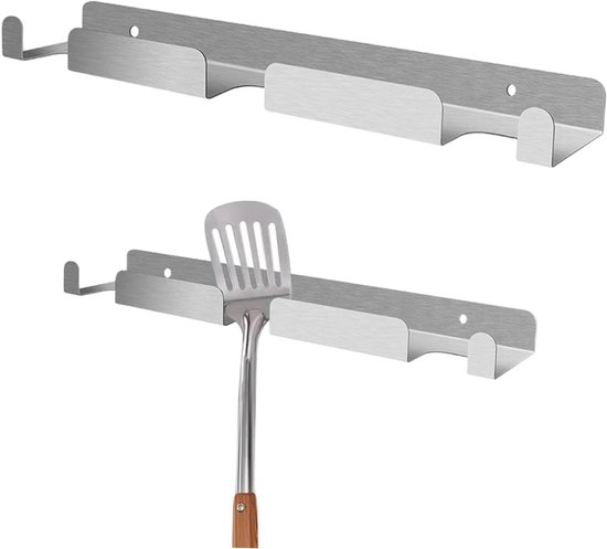 Pizza Peel Houder - Pizzaschep Rek - Keuken Organiseren - Boren Zonder Installatie - 41.5 cm - Zilver