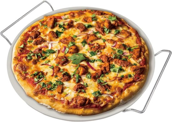 Cordieriet Pizza Steen Ø 33cm met Metalen Standaard - Bakkerskwaliteit - Oven - BBQ - Pizzaplank