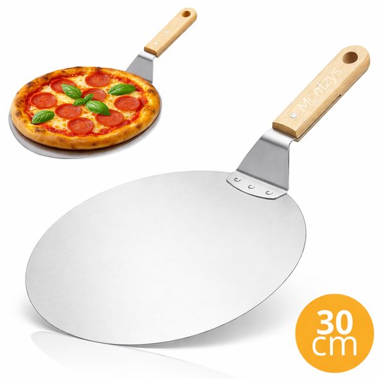 Montzys® Pizzaschep RVS - 30cm Keuken Accessoires - Keukengerei - Pizzasteen - Geschikt voor BBQ en Oven