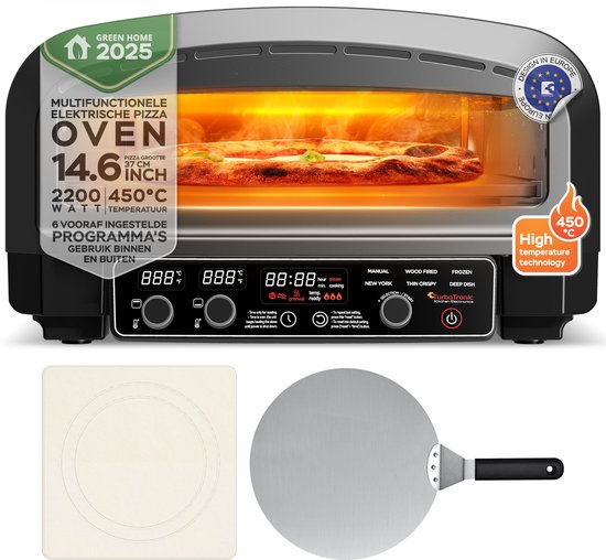 TurboTronic PO14 Elektrische Pizza Oven – Slimme Pizzaoven tot 450 °C – Zwart