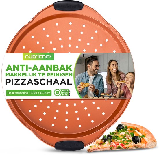 Nutrichef Pizzaplaat - Ronde Pizzasteen voor Oven - Anti-aanbak Pizzapan - Siliconen Handgrepen Vaatwasserbestendig