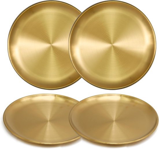 Pizzasteen BBQ | Pizzaplaat - Ronde pizzaplank van roestvrij staal - Ovenbestendig - Bakken - Serveren - Grillen - Duurzaam en vaatwasserbestendig - Goud（26 cm)