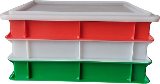 3 x Deegkrat - Pizza deegbakken 40x30x7cm Tricolore met 1 wit deksel