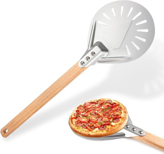 Pizzaschep met gat - 7 inch professionele aluminium schep - met houten handvat - voor het bakken van brood, pizza, cake